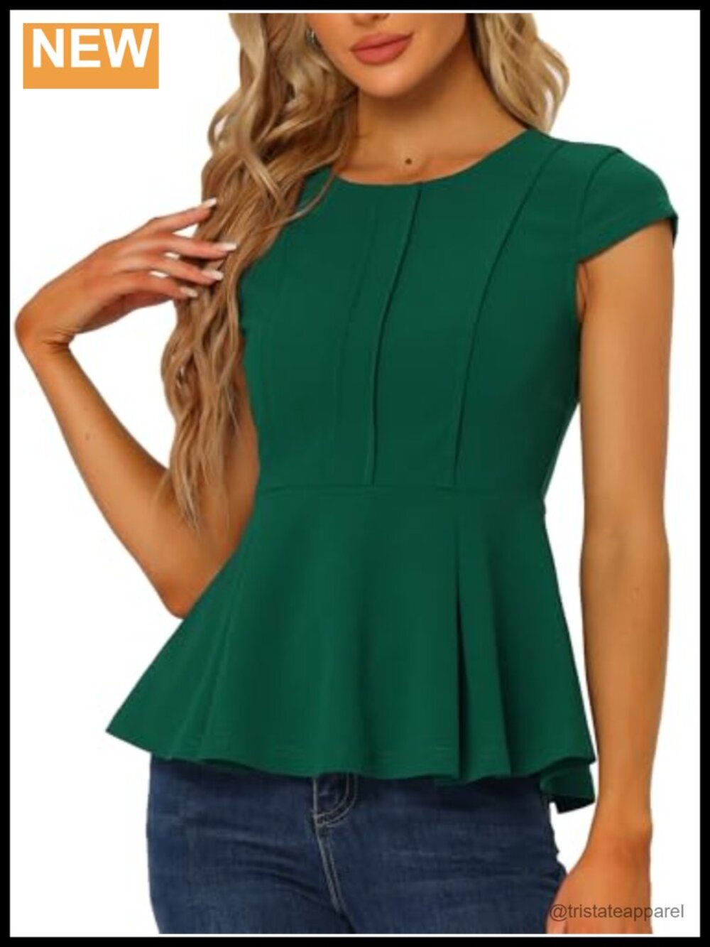 Peplum Cap Sleeve Work Blouse Women Business Casual Pleated Front Stretchy